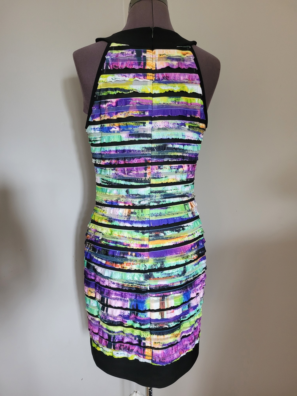 Joseph Ribkoff Multicolor Striped Ruffle Sheath Dress - Size 6 - Picture 5 of 9